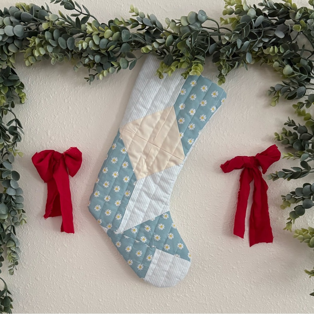 Blue and Cream Holiday Stocking